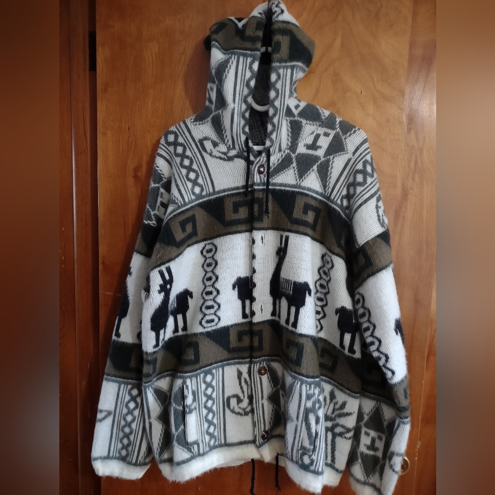 Tejidos Ruminahui Vintage Men's Unisex Alpaca Cardigan Sweater Jacket Sze R